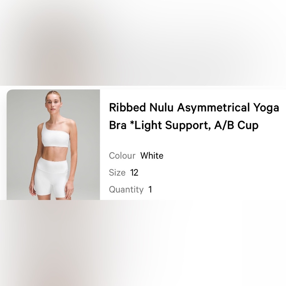 Lululemon Ribbed Nulu Asymmetrical Yoga Bra *Light Support A/B Cup-White/Size 12